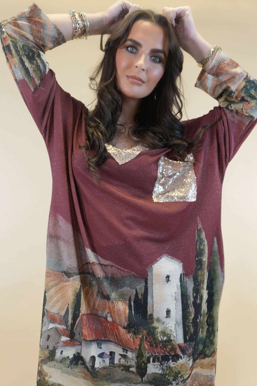 Ezra T Shirt Midi Dress Tuscan Burgundy  /11=